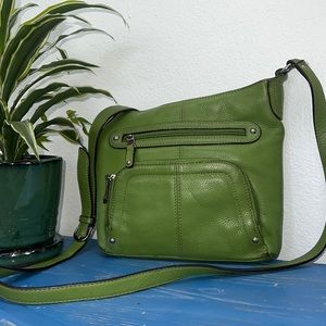 Tignanello Green Pebble Leather Vintage Crossbody Bag